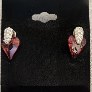 Dark Orange Heart with Diamond Stone Accent Earrings